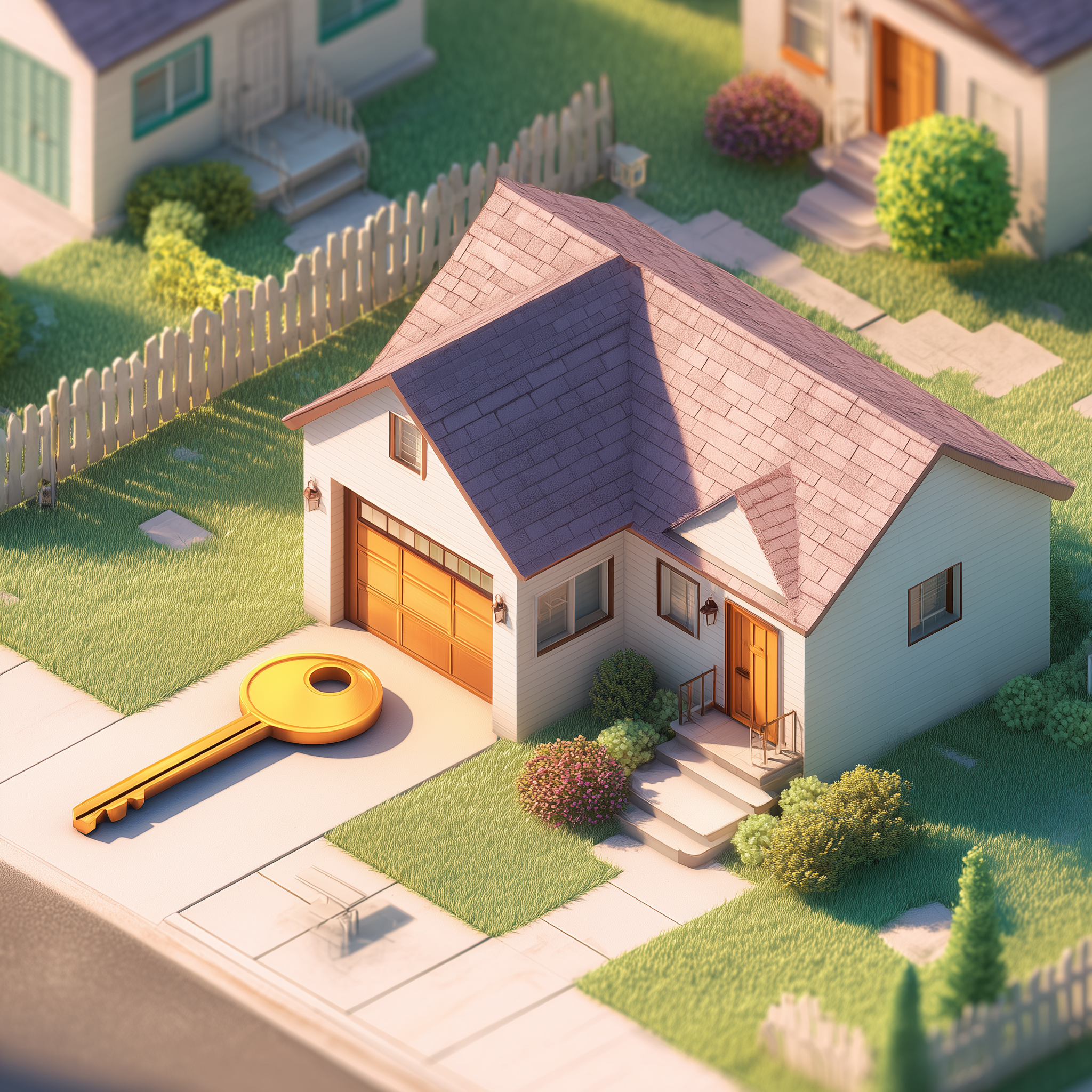 3D illustration of inherited California house with key